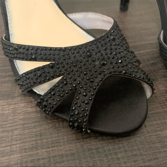Betsey Johnson black sweet rhinestone open toe heels size 7.5 - Picture 7 of 11